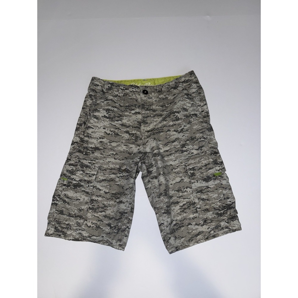 Eddie Bauer Boys 14 Cargo Shorts Gray 100% Cotton Camo Camouflage Outdoor Hiking